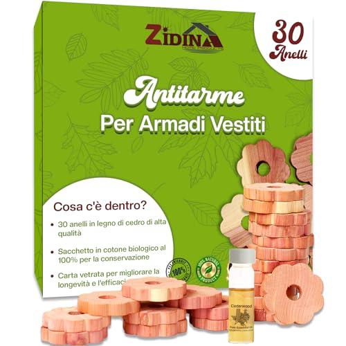 Zidina© Antitarme Per Armadi Vestiti | 30x Anelli Legno di Cedro 100% Naturale Anti Tarme per Armadio Tessuto | Per Anti Tarme Armadio e Cassetti | Profumatori Armadio E Cassetti | Antitarme Vestiti