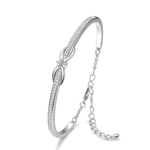 Praelinos Bracciale Donna Simbolo Infinito Placcato Oro Bianco Carati Bracciali Galvanico 5A Zirconi Cubici Gioielli Regalo per la Festa della Mamma Moglie Fidanzata Ragazze