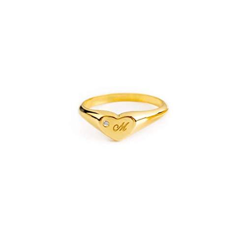 Elegant jewel box Women Heart-shaped ring in solid Gold 9k, 14k, & 18k, Heart Signet ring for pinky finger, Initial engraved chevalier ring, Unique love gift, RN310