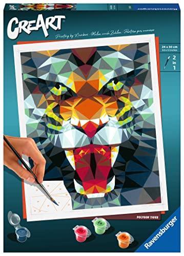 Ravensburger - CreArt Tigre stile Poligono, Kit per Dipingere con i Numeri,  Contiene Tavola Prestampata 24x30 cm, Pennello, Colori e Accessori, Gioco  Creativo e Relax per Adulti 14+ Anni