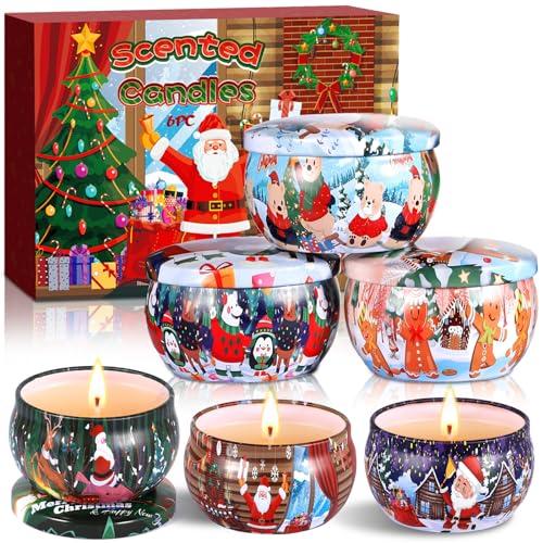 Amzeeniu Candele Profumate Regalo Set Cera di Soia Naturale Aromaterapia,Regalo Donnaper Anniversario San Valentino Festa della Mamma Bagno Yoga Compleanno La Festa Nuziale (shengdanchangjing6pc)