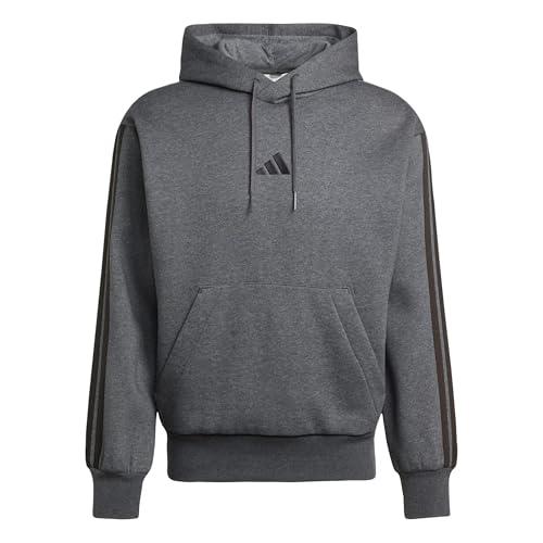 Adidas Uomo Essential Three Stripes Fleece Hoodie, Dark Grey Heather/Black, S