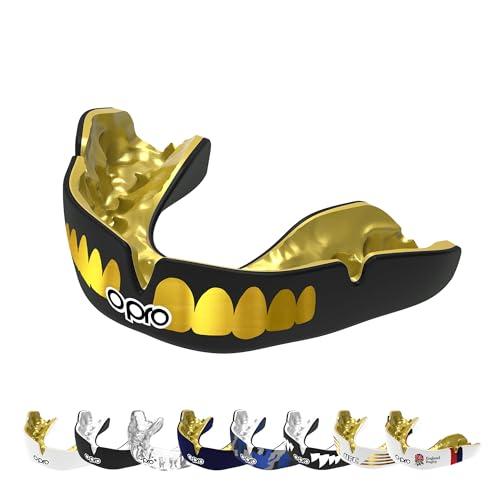Opro Instant Custom-Fit Paradenti, Protezione Dentale per il Massimo Comfort, Protezione Gengive per Rugby, Boxe, Hockey, MMA, BJJ (Denti Gold, Adulti)