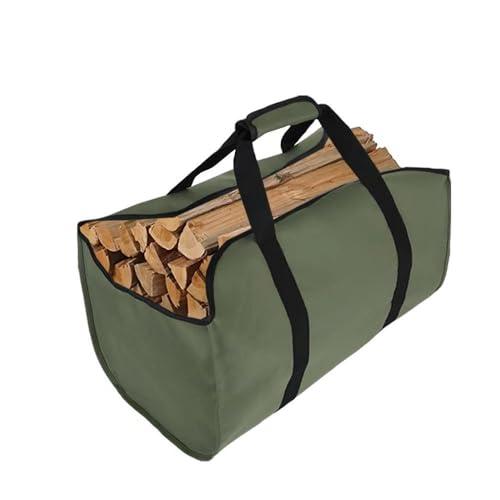Borsa per legna da fuoco, borsa pieghevole per caminetto, porta legna, resistente all'acqua, durevole, borsa in tela per caminetto, borsa per legna con manico per interni ed esterni, campeggio, Verde