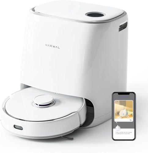 NARWAL Freo Robot aspirapolvere con funzione di scansione e docking station automatica (modalità Freo e rilevamento sporco DirtSense, mocio rotante, pulizia dei bordi Smart-Swing, asciugatura