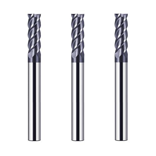 CREEYA 3 pezzi Fresa in metallo duro 6mm, 4 flauto/4 Precision CNC Fresa, HRC55, Nero Rivestimento in AlTiN, frese cnc 6mm per Acciaio Metallo legno Acrylique Plastique (6mm)