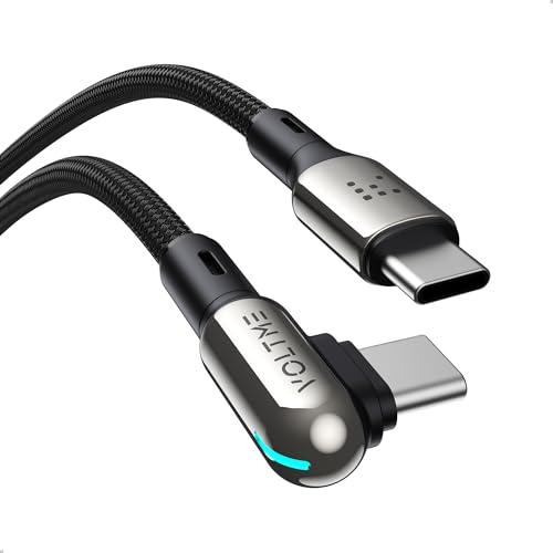 VOLTME Cavo Stark Forma a L Cavo USB C a USB C PD 60 W nylon intrecciato 1,2 m (nero), cavo tipo C a 90 gradi per iPhone 15, MacBook air, iPad Pro/Air 4, Samsung S23+/S23, Pixel, Switch ecc.
