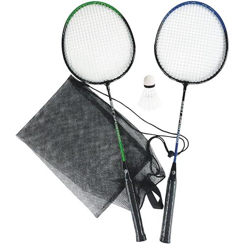 BEST SPORTING Set volano – 2 racchette da badminton con fusto in acciaio temprato e cinturino in poliuretano, con volano in nylon con testa in schiuma, set da badminton per bambini e adulti