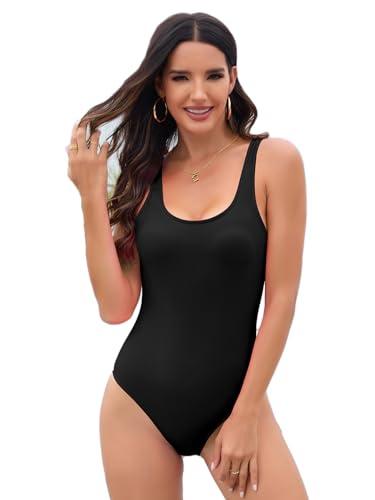 MENGTEQI Costume Intero Donna, con Coppe Imbottite, Linea Snellente con Addominali, Lifting dei Fianchi e Protezione UV. (Black,S)