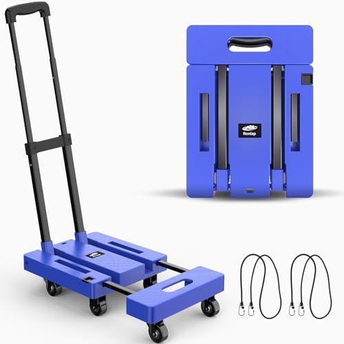 Ronlap Carrello Pieghevole, Carrello di Trasporto Pieghevole con 2 Corde Estensibili - Capacità di Carico 225KG Portabicchieri con 6 Ruote Area di Carico Extra Large, Blu