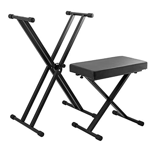 Tiger Kap-Pk2 Set Supporto per Tastiera e Sgabello , Set Supporto per Tastiera e Sgabello per Pianoforte con Doppio Telaio A X
