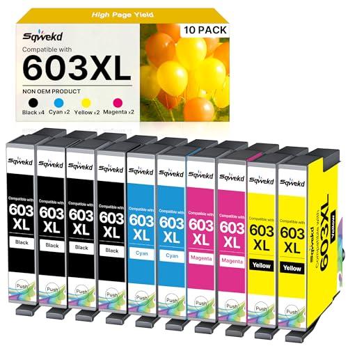 Sqwekd 603xl Cartucce 603XL Compatibile per Epson 603 per Expression Home XP-2100 WF 2810 WF 2830 XP-3100 XP-4100 XP-2105 XP-2150 XP-3105 WF-2820 WF-2830(4Nero 2Ciano 2Magenta 2Giallo, 10-Pack)
