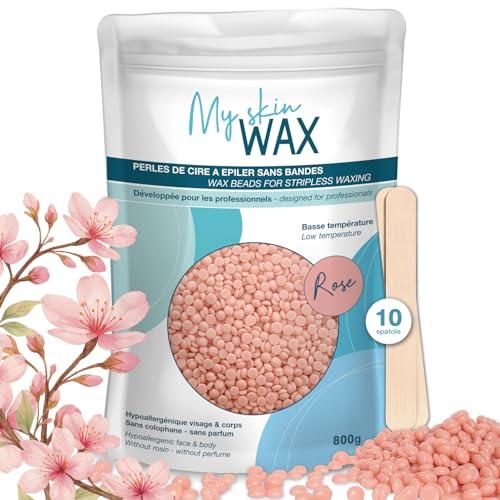 My skin Wax - Cera Depilatoria Senza Strisce, 800g, Ipoallergenico, Cera Ceretta Brasiliana Dolce Senza Arrossamenti, Uomo/Donna, Speciale Pelle Sensibile, Viso, Bikini, Brasiliano, Naso (rosa)
