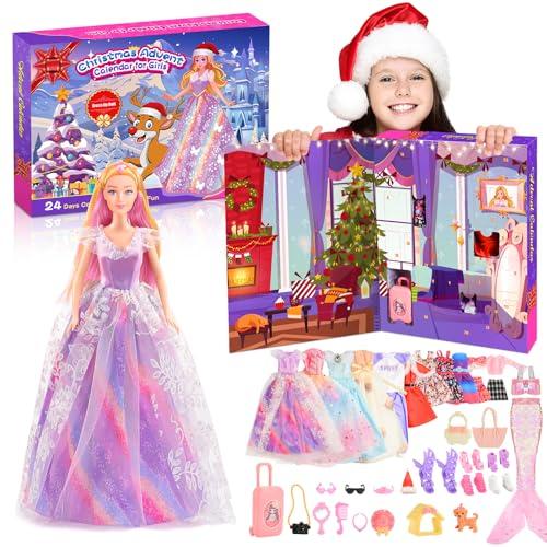 HappyGoLucky Calendario Avvento 2025, 24 Sorprese, con Bambole, Vestiti e Accessori - Giochi & Regalo Bambina 3 4 5 6 7 8 9 10 Anni Femmina- Regali Natale Bambini in Confezione