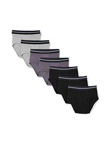 Amazon Essentials Slip Intimo Traspirante in Cotone Senza Etichetta Uomo, Pacco da 7, Carbone/Grigio Puntinato/Nero, L