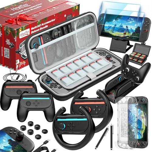 HEYSTOP Set di Accessori 25 in 1 per Nintendo Switch 2, Custodia Rigida con Rivestimento Morbido, Cover per Console per Dock, Pellicola Protettiva, Volante da Gioco, Dock di Ricarica per Joy-Con