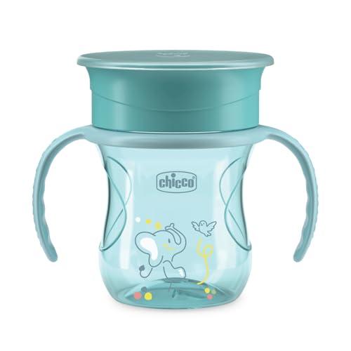 Chicco Perfect Cup Primo Bicchiere per Bambini 200 ml, 1 Tazza Biberon 12+ Mesi per Imparare a Bere, con Membrana in Silicone a 360° e Manici Rimovibili, senza BPA, Azzurro