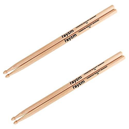 Rayzm Bacchette per Batteria 7A, Bacchette per Batteria/Percussioni in Robusto Noce Americano, Punte in Legno（2 Coppie）