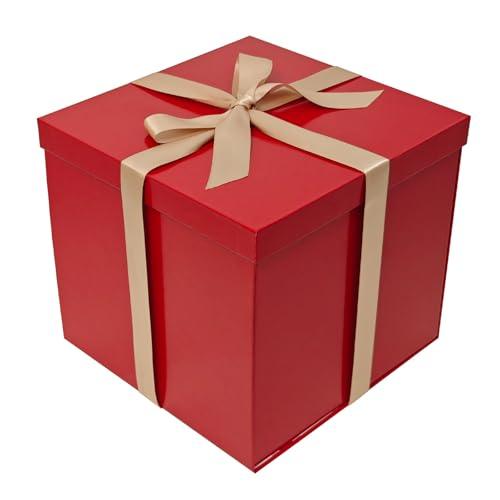Tekhoho Scatola Regalo Rossa 22x22x20,5cm, Scatole Regalo Premium per Regali con Coperchio e Nastro per San Valentino, Natale, Matrimonio, Compleanno, Imballaggio Regalo, Fodera a Quadri