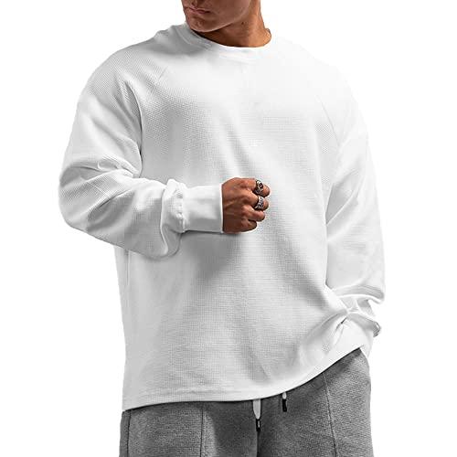 Muscle Alive Uomo Basic Magliette a Maniche Lunghe Cialda Felpa Perdere Peso Allenamento Maglione Maglia Girocollo Color Bianco XXL