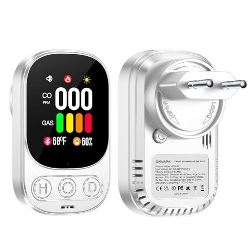 Gedsffati Rivelatore di Gas e Monossido di Carbonio con Spina per Uso Domestico, Allarme di CO, Rivelatore di Gas per Casa Gas Naturale Metano Propano Butano, Bianco, HD08-G