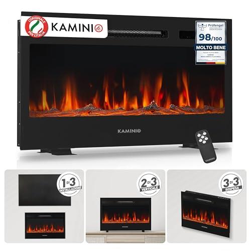 KAMINIO Camino elettrico Marlon - Caminetto elettrico 3-in-1 con riscaldamento, effetto fiamma 3D, 12 colori di fiamma, telecomando (30 pollici)