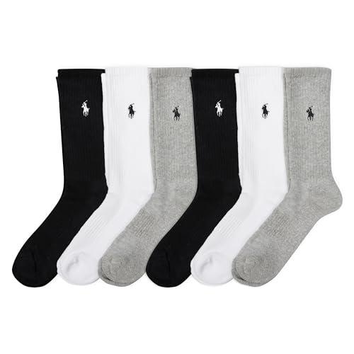 Polo Ralph Lauren Performance Cotton Crew Socks-6 Pair Pack-Breathable Mesh & Sport Cushioning Cushion, Grigio Assortiti, 3.5-9 UK (Pacco da 6) Donna