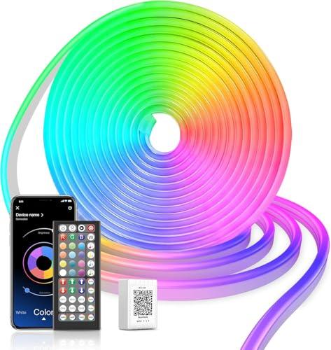 Macchiatto Neon LED Striscia 5M, DIY RGB Striscia LED Camera con App/Telecomando, Sync Musica, Impermeabile per Interni, Esterni, Decorazione Camera da Letto Gaming