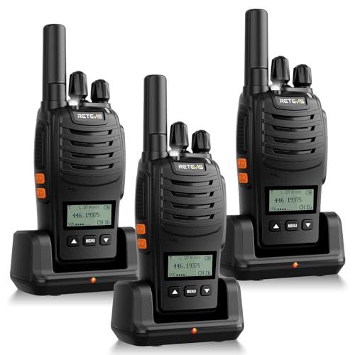 Retevis H777D Walkie Talkie 3 Pezzi, PMR446 senza Licenza, Schermo LCD, USB-C, 1200 mAh Ricaricabile, VOX, Allarme di Emergenza, Woki Toki Portatile per Viaggi in famiglia (Confezione da 3, Nero)