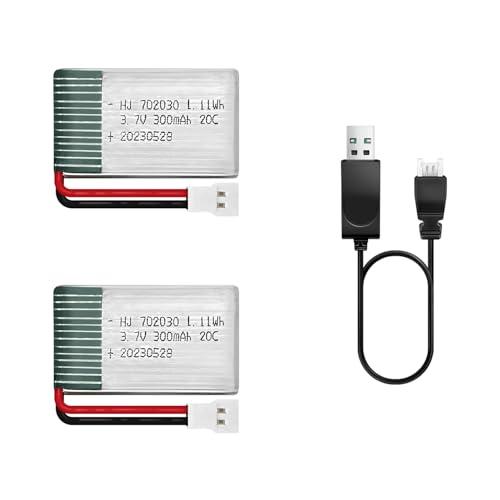 HAWK'S WORK 2 Pezzi di Batteria Lipo da 3.7 V, 300 mAh Batteria Ricaricabile ai Polimeri di Litio per Aereo RC Elicottero Drone Tutti i Modelli e Giocattoli (XH2.54 Connettore)