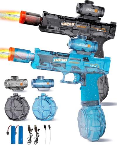 2 Pezzi Pistola ad Acqua Elettrica, Pistola Acqua Bambini con Fiamma LED, Ricaricabile Fucile ad Acqua per Bambini 3-12 Anni, Portata di 8-10 M, Piscina, Spiaggia, Feste, Giocattoli Estivi all’Aperto