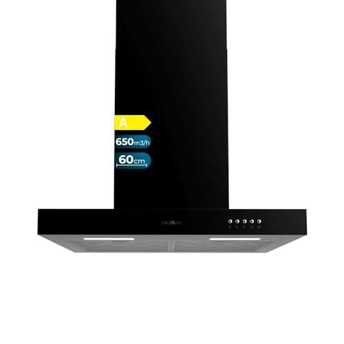 Cecotec Cappa Estrattore 60 cm Bolero Flux TM 606500 Black A. Motore 165 W, decorativo con finitura inox, aspirazione 650 m3/h, controllo meccanico, 3 livelli di potenza, luce e filtro al carbonio