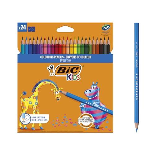 Bic Kids Evolution Ecolutions Matite Colorate in Resina senza Legno Confezione da 24 Matite Colori Assortiti