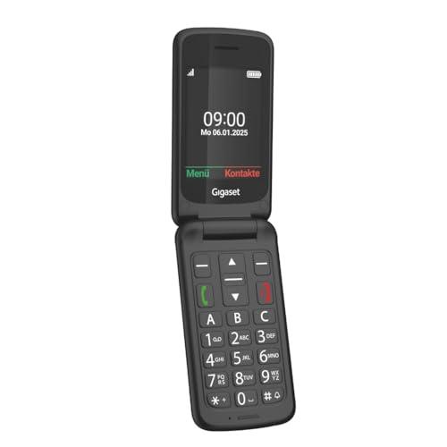 Gigaset GL595 Flip Cellulare - Per degli anziani - tasti grandi e pulsante di emergenza SOS - Resistente a polvere e spruzzi d'acqua - Senza contratto - Display TFT a colori, Nero