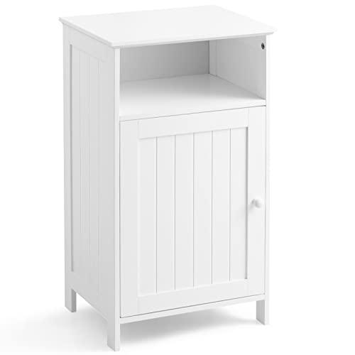 COSTWAY Mobile bagno, Armadietto Multiuso e Salvaspazio con Ante e Mensola Regolabile, Mobiletto in Legno per Soggiorno, Camera da letto e Ufficio, 40 x 30 x 70cm (Bianco)