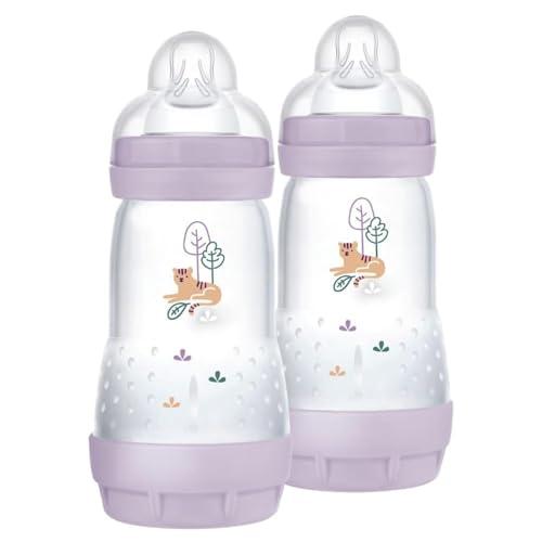 MAM Biberon Easy Start 260 ml (Set da 2), Kit da 2 biberon anticolica per allattamento misto, Riduce le bolle d'aria e il rischio di coliche, Accessori neonati 2+ mesi con tettarella misura 2, Lilla
