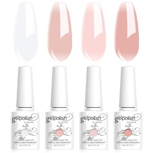Vishine smalto gel semipermanente, 4 colori, trasparente, bianco latte, rosa, smalto naturale, gel di cristallo, asciugatura con UV/LED, 8 ml