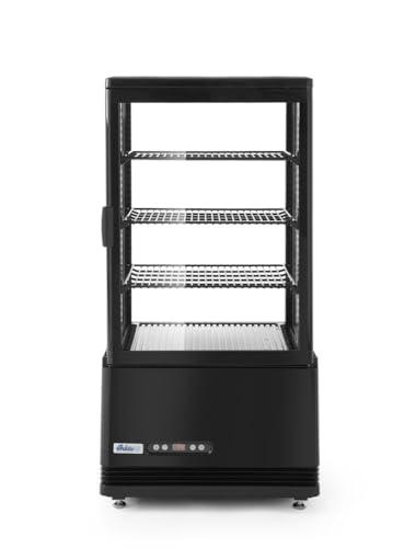 HENDI Vetrina da Esposizione Refrigerata, Sbrinamento Automatico, Sistema Antifog, 3 Ripiani, Illuminazione LED, Classe Energetica C, 68L, 230V, 170W, 452x406x(H)891mm, Nero, ABS, Doppio Vetro