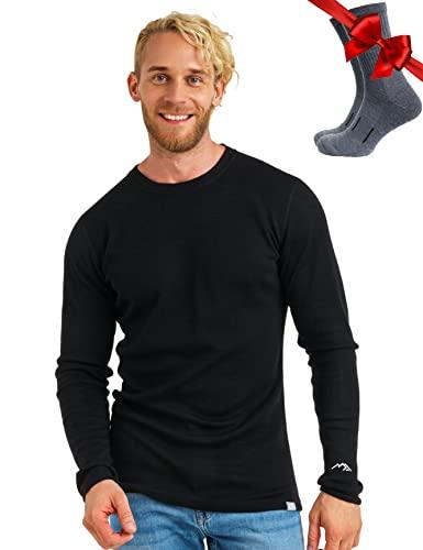 Merino.tech Maglia Termica Lana Merino Uomo - 100% Intimo Termico Lana Merino Uomo Leggero, Medio, Pesante con Calzini (Medium, 320 Black)