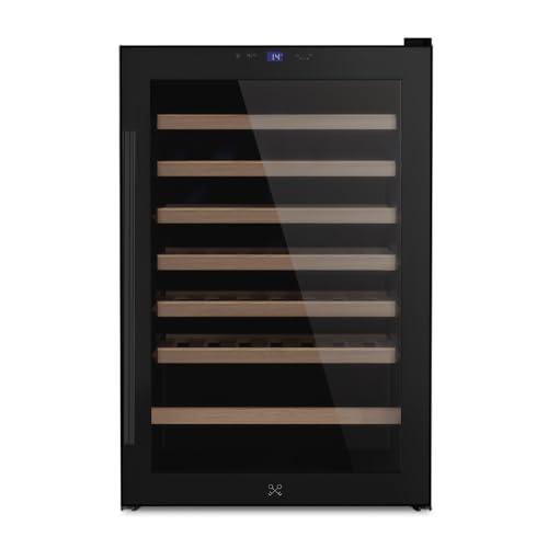 LES PETITS CHAMPS CAVCB48 Cantinetta per vino, 48 bottiglie, 128L, 6 ripiani in legno, temperatura regolabile da 4 a 18 °C, raffreddamento termodinamico, design elegante, LED, vetro anti-UV, Nero
