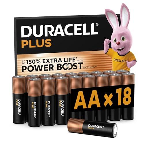 DURACELL Batterie Plus AA (Confezione da 18) – Batterie Alcaline da 1,5 V – Fino al 150% di durata extra con Attivi POWER BOOST– Affidabilità per i dispositivi di utilizzo quotidiano – MN1500