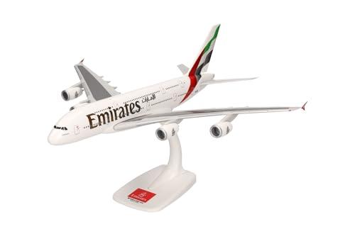 Herpa modello di aereo Emirates Airbus A380 A6-EOE in scala 1:200 - Snap-Fit, pezzo da collezione, miniatura deco, statuetta con supporto in plastica, 364 x 48 x 193 mm, Apertura alare 291 mm