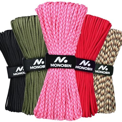 MONOBIN Corda Paracord da 30 m per realizzare progetti in paracord, corda da paracadute a 7 fili da 4 mm, per braccialetti di sopravvivenza, stendibiancheria, escursionismo (rosa, 30,5 m)