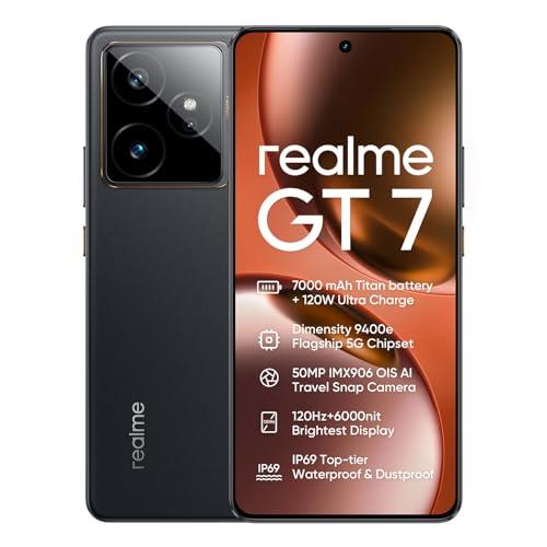 realme GT 7 5G Smartphone 12+512GB, Nero IceSense, Schermo da 6,78 pollici, Refresco a 120Hz, Ricarica Rapida 120W, Batteria da 7000mAh, Fotocamera da 50MP 2X, Chipset MediaTek Dimensity 9400e, IP69