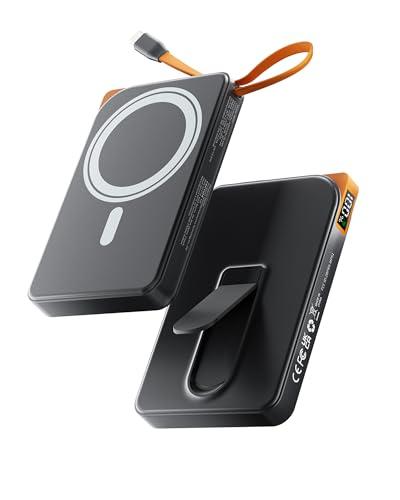 Powerbank Magsafe,10000mAh Power Bank iPhone Ricarica Rapida 22.5W a Cavo Integrato,Caricatore Portatile Magnetico con Display LED & Stand, Wireless Batteria Esterna per iPhone 17/16/15/14/13/12 Serie