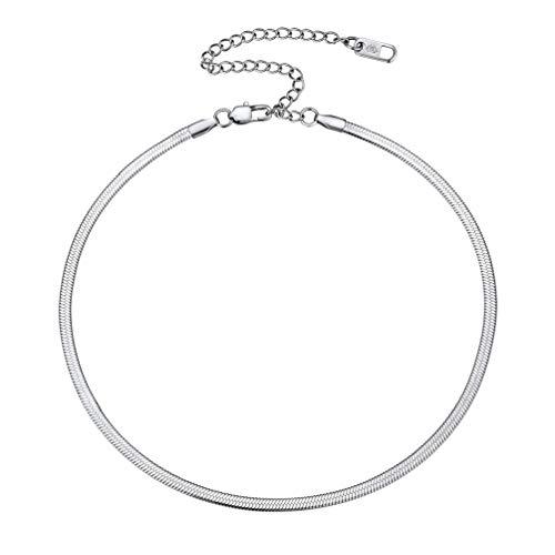 PROSTEEL Collana Girocollo Donna a Catena Serpente Piatta 3 mm, Choker Donna Lunghezze Regolabile 32-41 cm, Acciaio Inossidabile, Argento, Hip Hop Punk Rap (con Confezione)