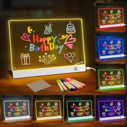 Lavagnetta in Acrilico con Luci LED 30x20cm,Lavagna Promemoria LED Con 7 Colori penna e supporto,Lavagna Magica per Bambini, Trasparente Lavagnetta Cancellabile,per Bambini,Scuola,Bar