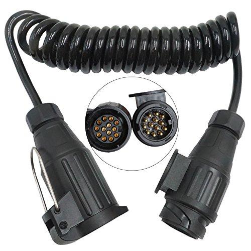 Techfection Cavo di prolunga Rimorchio 13 Poli 12V 3m Spiral Cavo Adattatore Rimorchio Cavo per Rimorchio Spina E Presa Rimorchio Estensione Cavo per Rimorchio Barca Caravan Portabici Camion Trattore