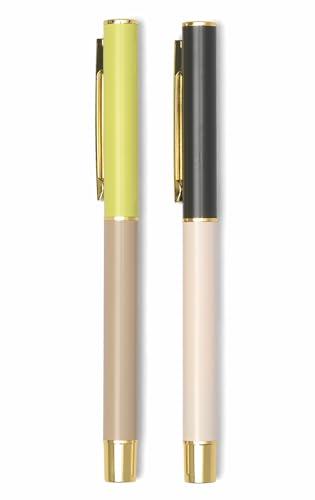 DesignWorks - Set di 2 penne a blocchi di colore per scuola, ufficio, regali, scrittura e altro ancora, colore: bianco sporco e tortora