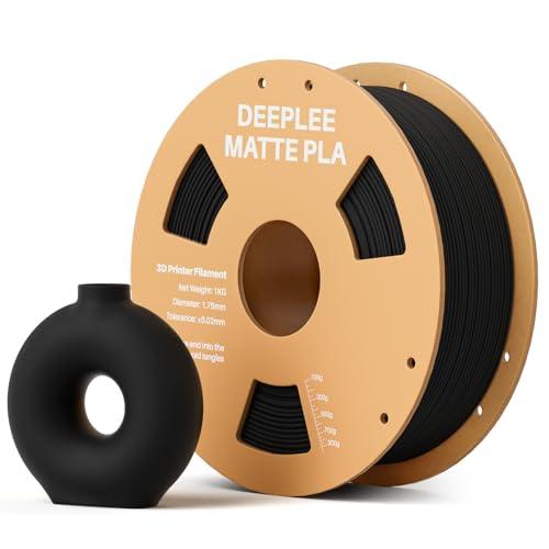 DEEPLEE Filamento Matte PLA 1,75 mm, Opaco PLA Filamenti per Stampante 3D con Precisione Dimensionale +/- 0,02 mm, per la Maggior parte delle Stampanti 3D FDM, Nero 1KG
